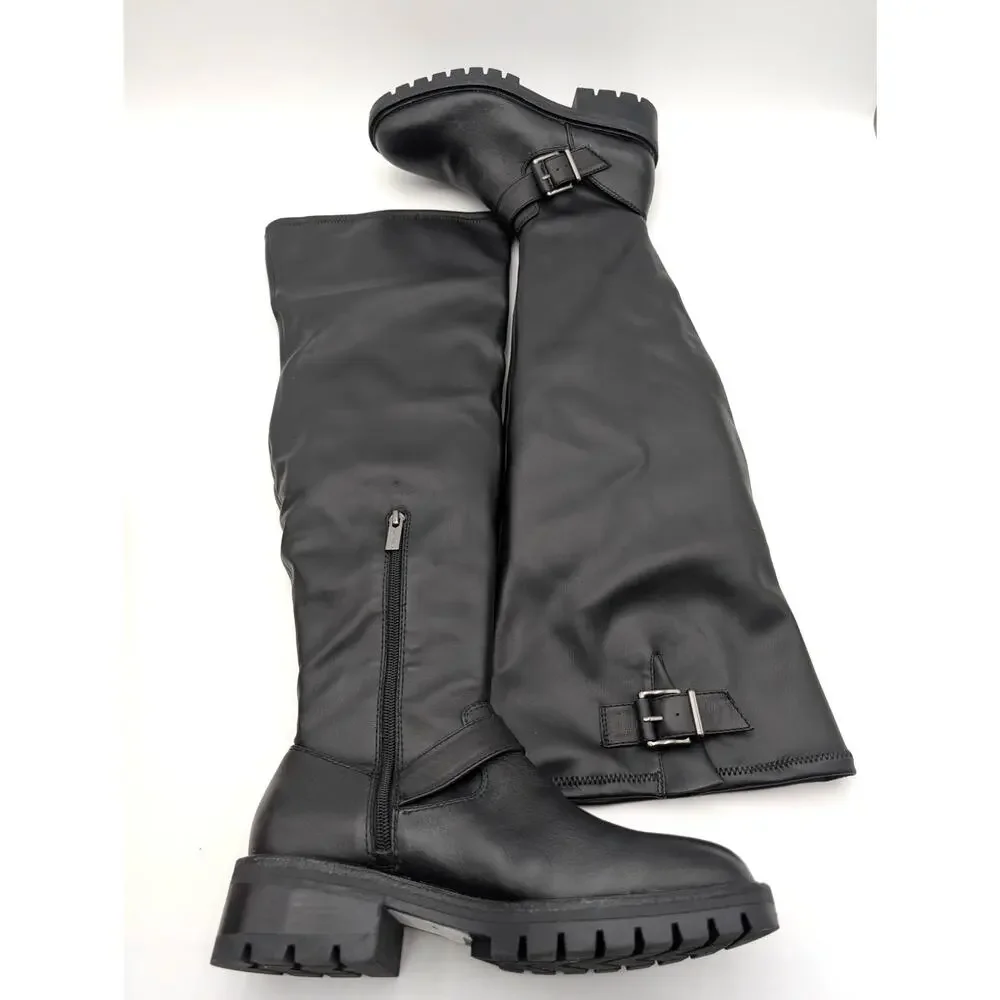 Vince Camuto Abrila Faux Leather Tall Over the Knee Boots Black Size US8M EU39
